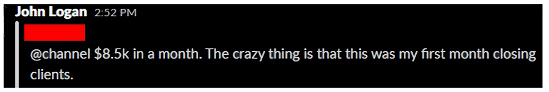 Ethan LinkedIn proof screenshot for $8.5K in a month