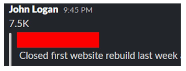 Tyler LinkedIn proof screenshot for a $7.5K website rebuild