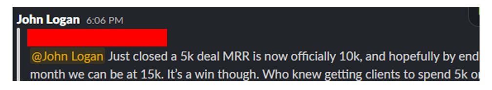 Dylan LinkedIn proof screenshot for $5K closed and $10K MRR