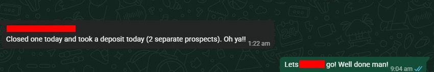 Chase LinkedIn proof screenshot for one close and one deposit